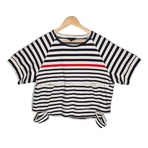 HARRISON WONG Striped Shirt Medium Short Sleeves Boxy Cutouts Nautical Cotton - Picture 1 of 7